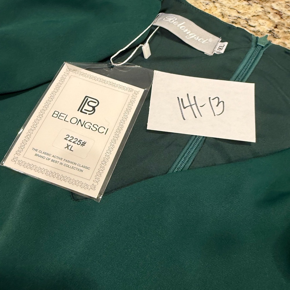 BELONGSCI deep green midi dress SZ XL - Picture 14 of 15